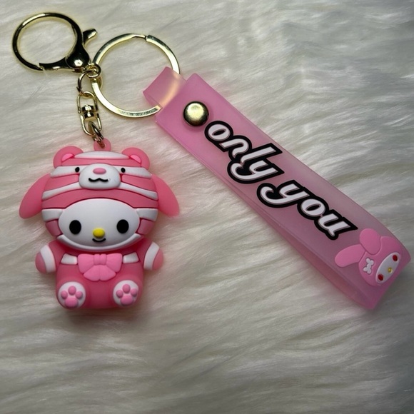 New My Melody from Hello Kitty Keychain/Wristlet in Pink Bear Suit - Picture 2 of 3